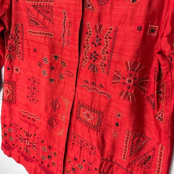 Chicos Design Vintage Silk Beaded Embroidered Art To Wear Jacket Size XS (0) Red - Picture 4 of 12